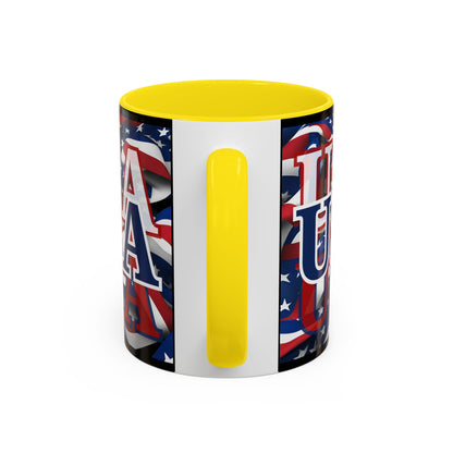 USA Blue font Center Patriot Black Accent Mug by theGreenDragonTavern.shop
