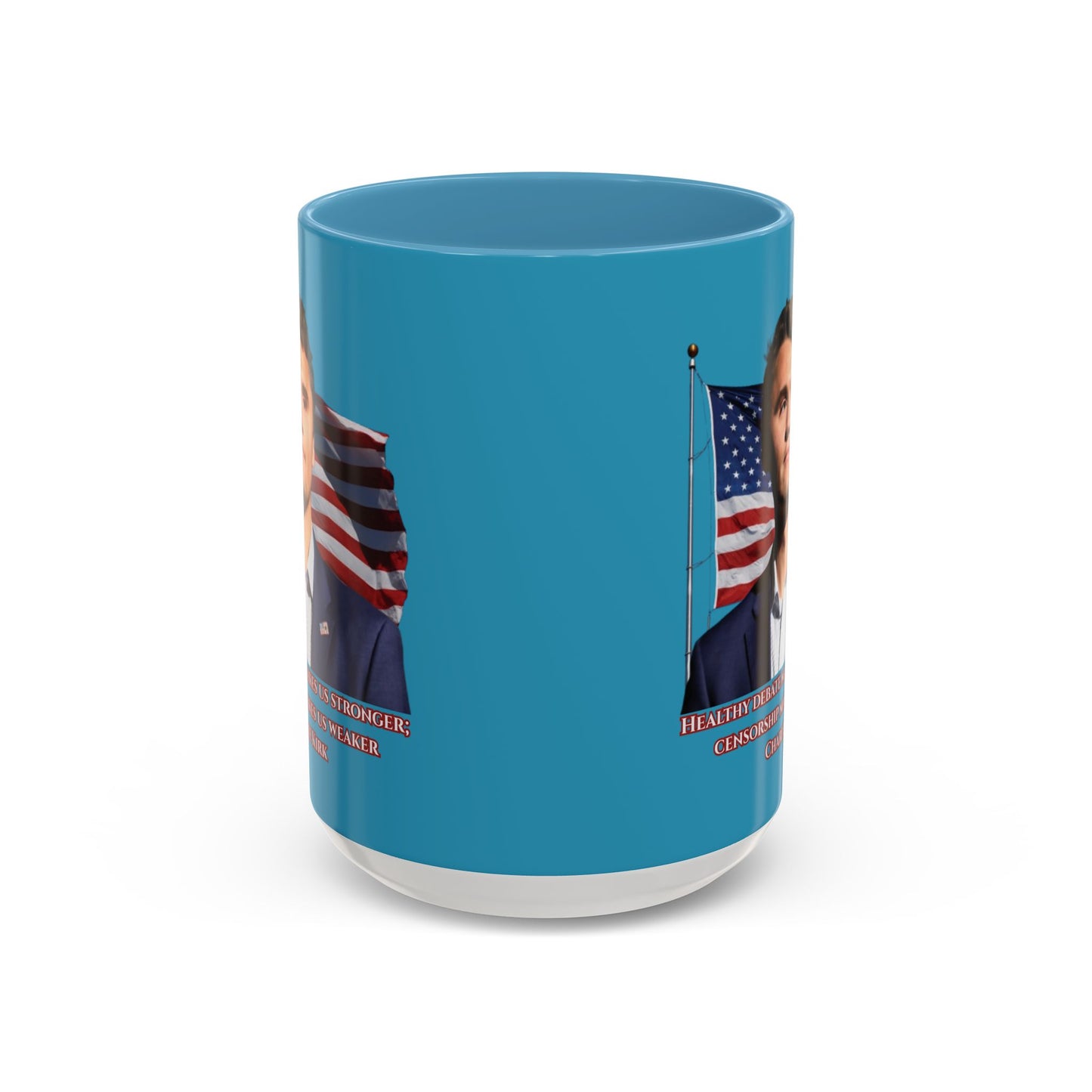 Charlie Kirk, Healthy Debate Turquoise Accent Mug by theGreenDragonTavern.shop