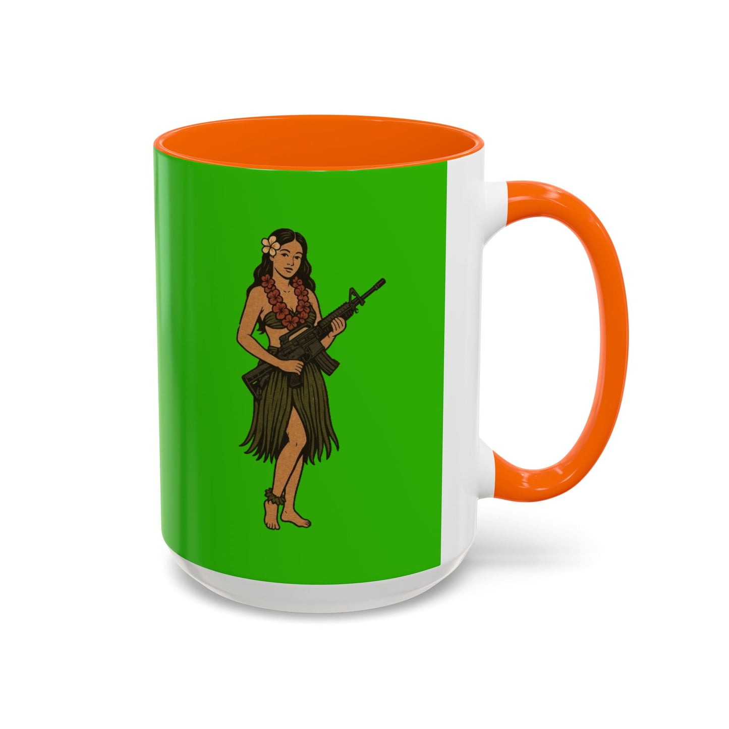 Hula Girl Packin' Heat Light Green Accent Mug by theGreenDragonTavern.shop