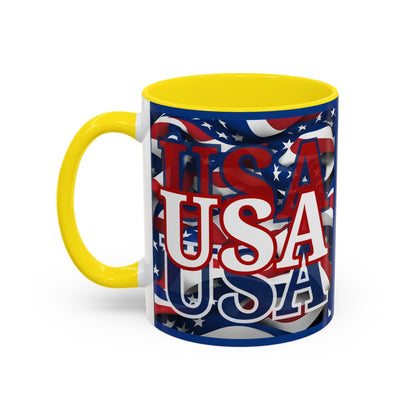 USA White font Center Patriot Blue Accent Mug by theGreenDragonTavern.shop