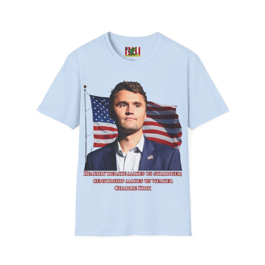Charlie Kirk, Healthy Debate Light colors Unisex T-Shirt by theGreenDragonTavern.shop