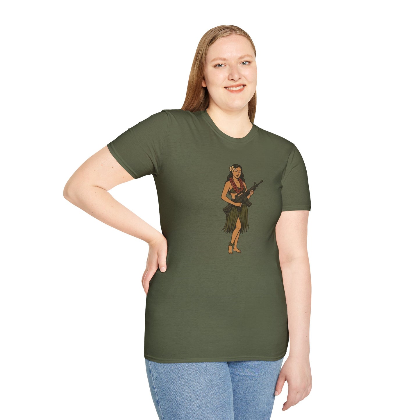 Hula Girl Packin' Heat Dark colors Unisex T-Shirt by theGreenDragonTavern.shop