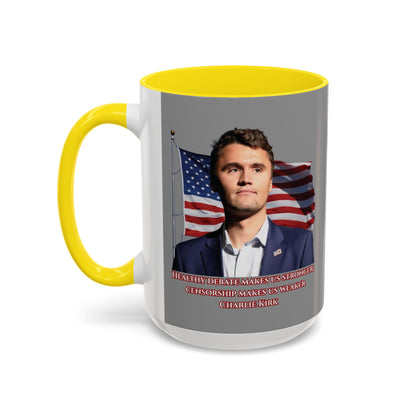 Charlie Kirk, Healthy Debate Grey Accent Mug by theGreenDragonTavern.shop