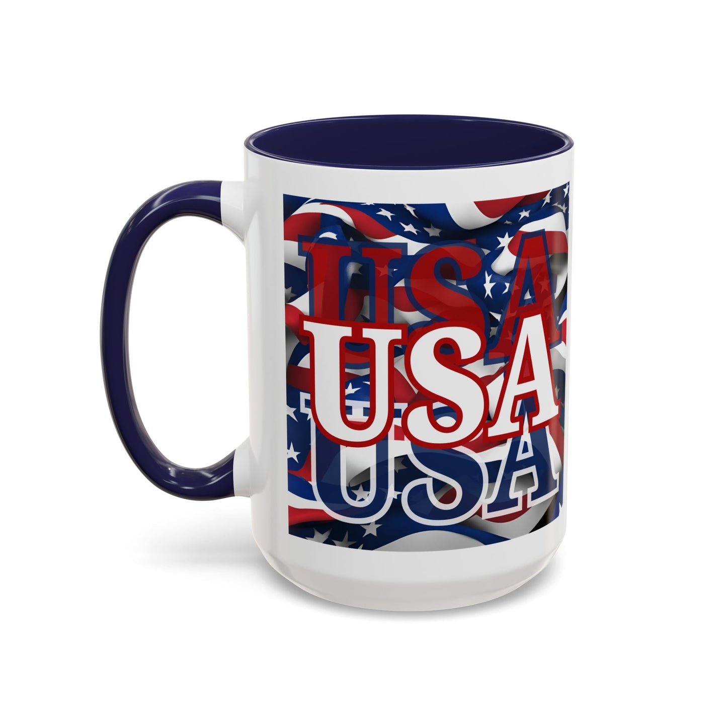 USA White font Center Patriot White Accent Mug by theGreenDragonTavern.shop