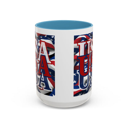 USA Red font Center Patriot White Accent Mug by theGreenDragonTavern.shop