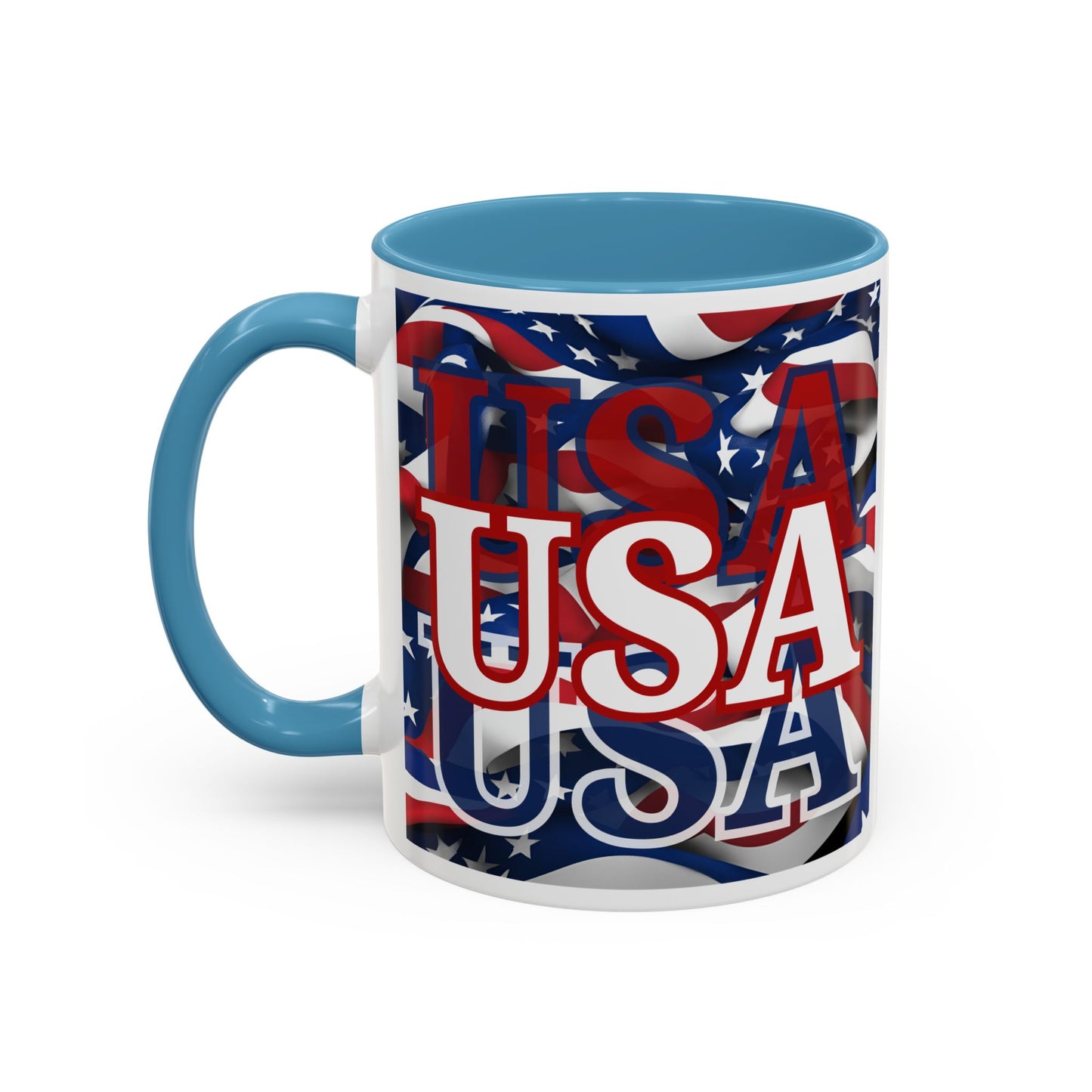 USA White font Center Patriot White Accent Mug by theGreenDragonTavern.shop