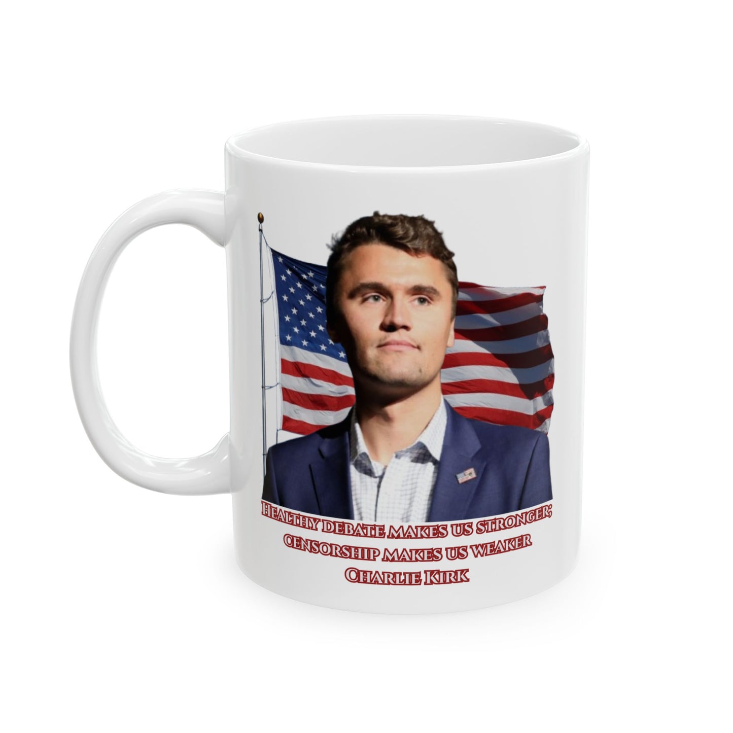 Charlie Kirk, Healthy Debate White Mug by theGreenDragonTavern.shop