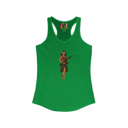 Hula Girl Packin' Heat Women's Racerback Tank Top by theGreenDragonTavern.shop