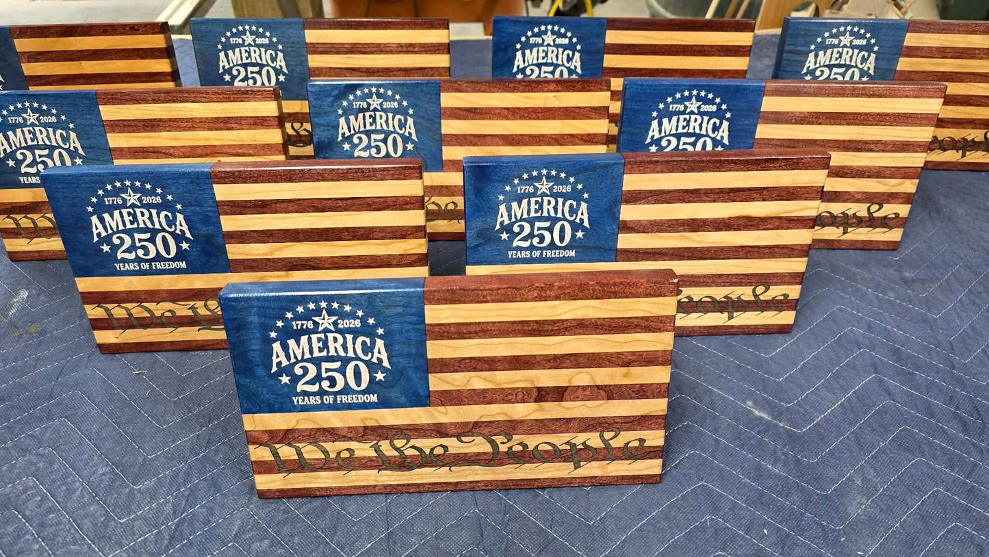 America's 250th Anniversary Handcrafted Wooden Desktop Flag – Made by U.S. Veterans