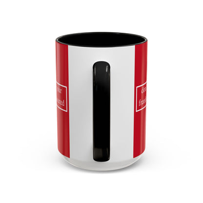 don't assume your freedoms are assured White font Red Accent Mug by theGreenDragonTavern.shop
