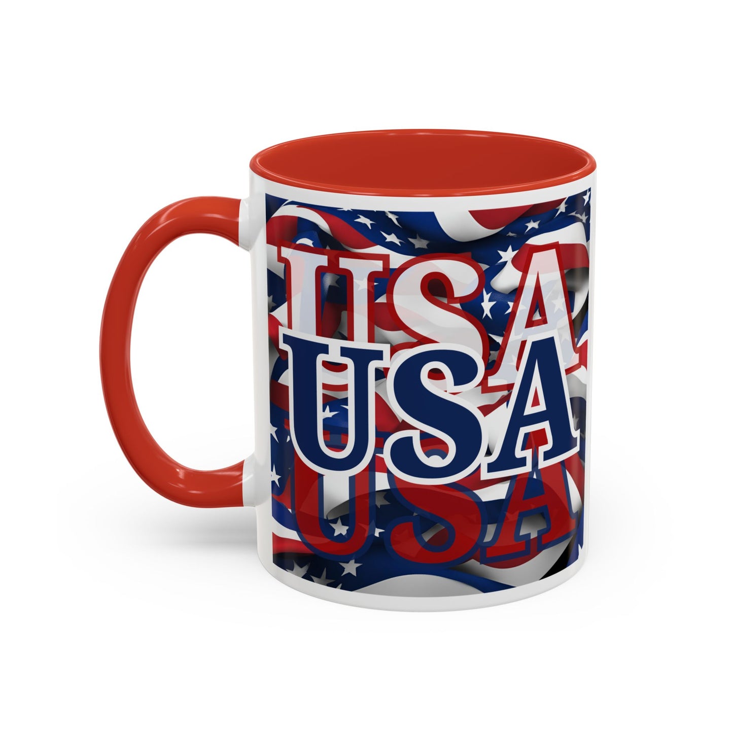 USA Blue font Center Patriot White Accent Mug by theGreenDragonTavern.shop