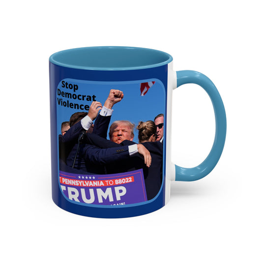 Stop Democrat Violence Dark Blue Accent Mug by theGreenDragonTavern.shop