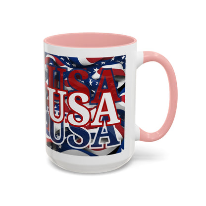 USA White font Center Patriot White Accent Mug by theGreenDragonTavern.shop