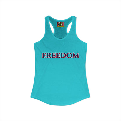 Freedom, Blue font Woman's Racerback Tank Top by theGreenDragonTavern.shop