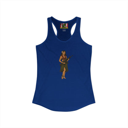 Hula Girl Packin' Heat Women's Racerback Tank Top by theGreenDragonTavern.shop