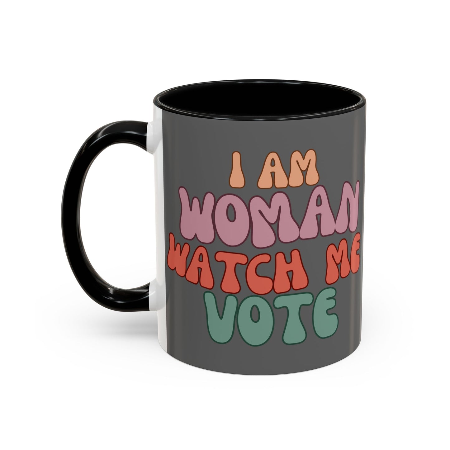 I Am Woman Watch Me Vote Grey Accent Mug by theGreenDragonTavern.shop