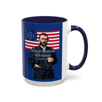 "Traitors and Patriots" Ulysses Grant Dark Blue Accent Mug by theGreenDragonTavern.shop