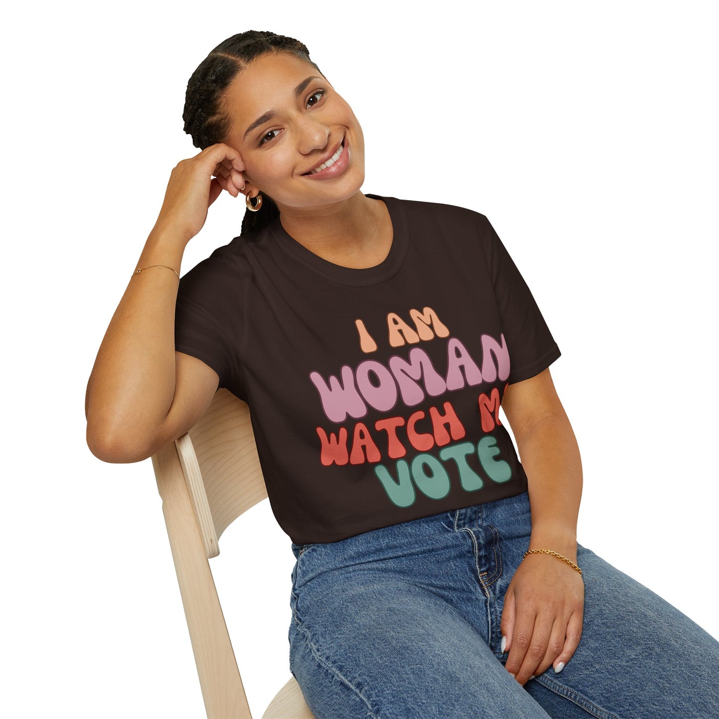 2-sided I Am Woman Watch Me Vote DKcolors Unisex T-Shirt by theGreenDragonTavern.shop