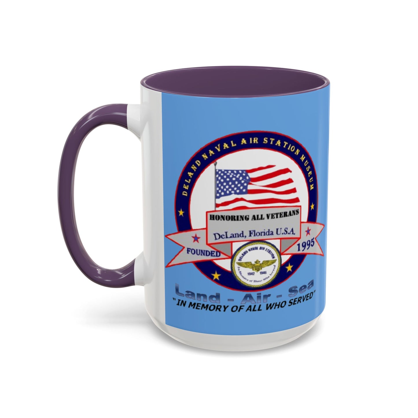 DNASM 2-sided, Founding & Student Art Light Blue Accent Mug by theGreenDragonTavern.shop
