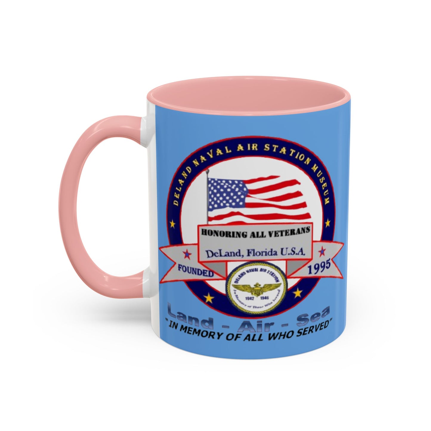 DNASM 2-sided, Founding & Student Art Light Blue Accent Mug by theGreenDragonTavern.shop