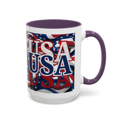 USA Blue font Center Patriot White Accent Mug by theGreenDragonTavern.shop