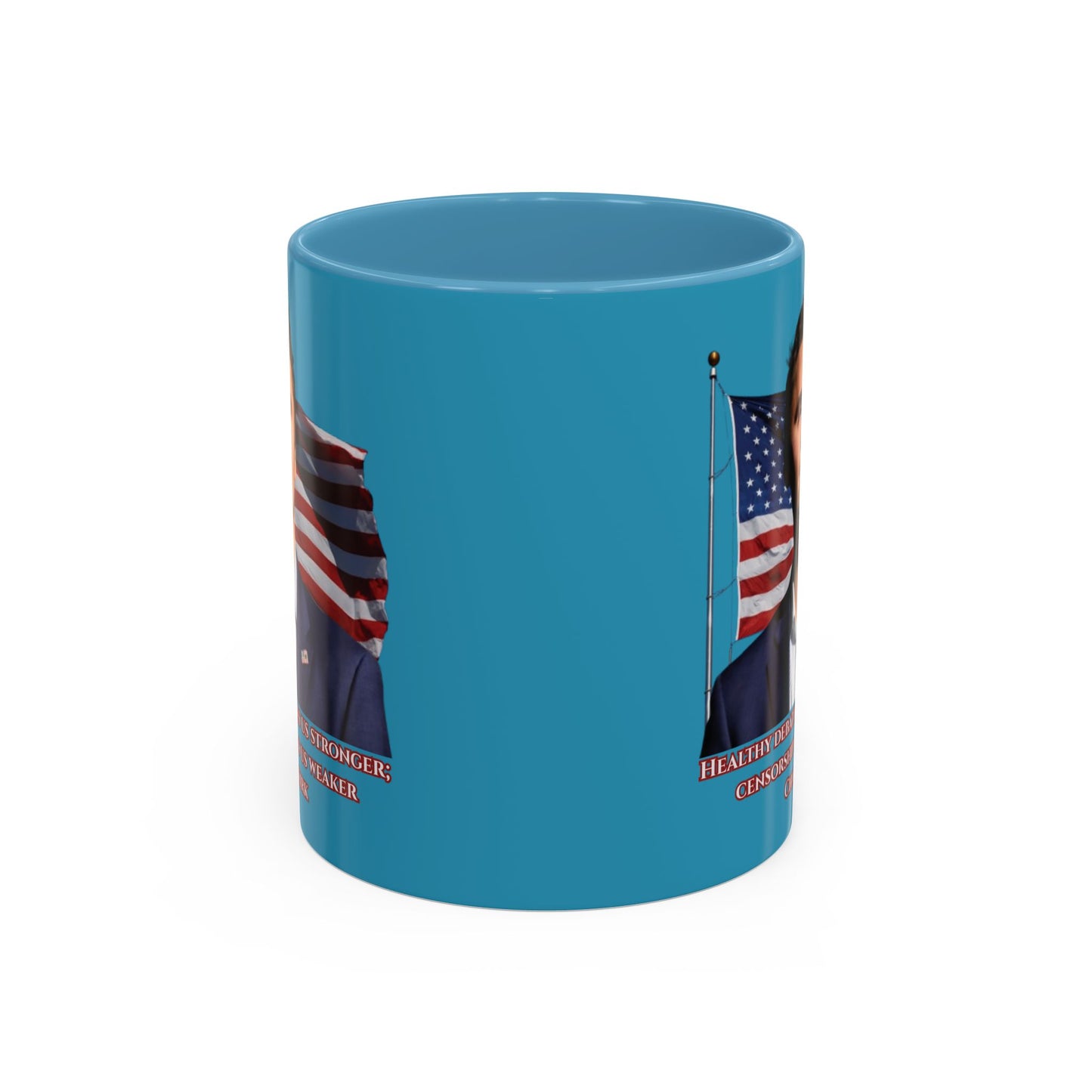 Charlie Kirk, Healthy Debate Turquoise Accent Mug by theGreenDragonTavern.shop