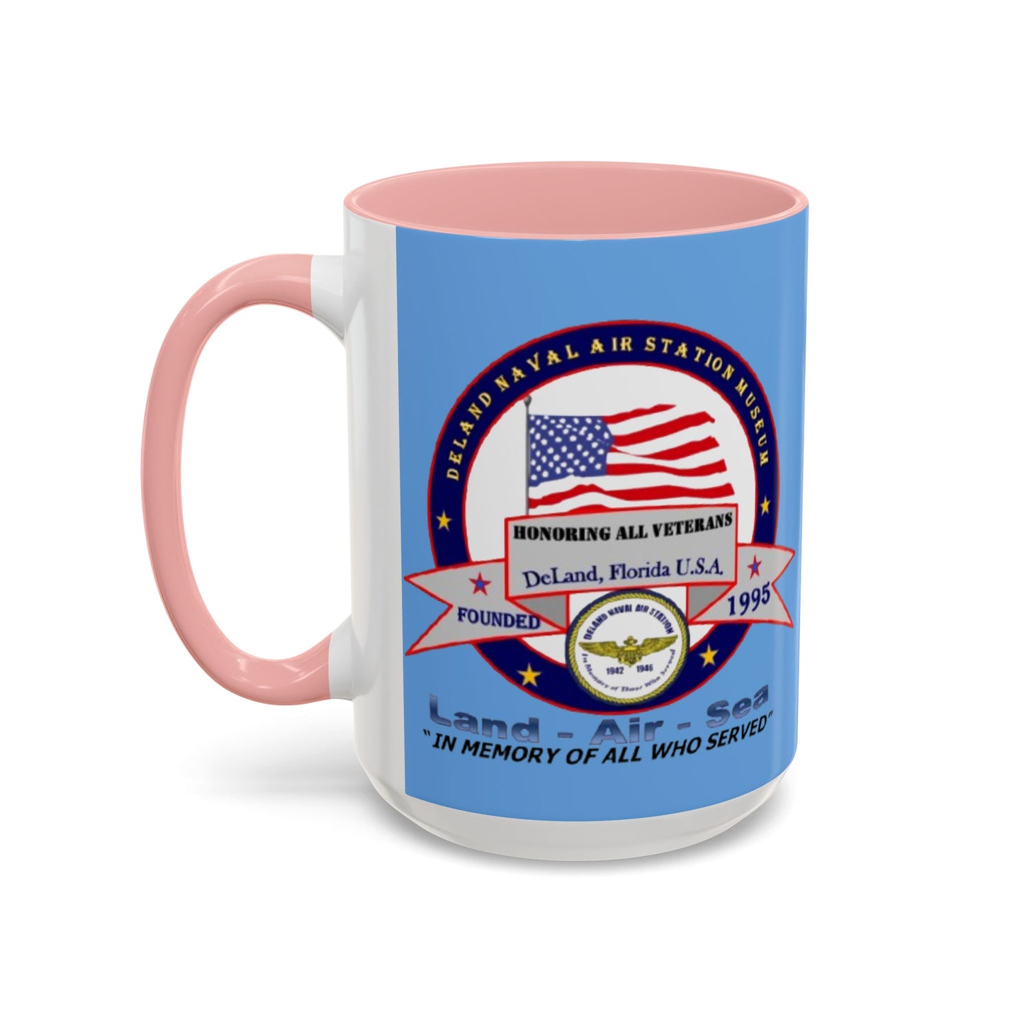 DNASM 2-sided, Founding & Student Art w/Navy Ring Light Blue Accent Mug by theGreenDragonTavern.shop