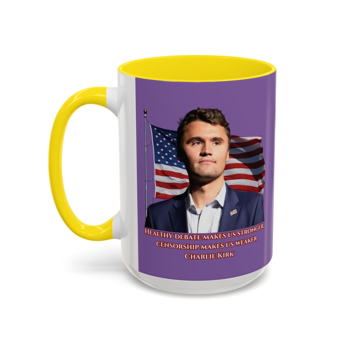 Charlie Kirk, Healthy Debate Light Purple Accent Mug by theGreenDragonTavern.shop