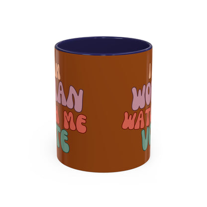 I Am Woman Watch Me Vote Brown Accent Mug by theGreenDragonTavern.shop