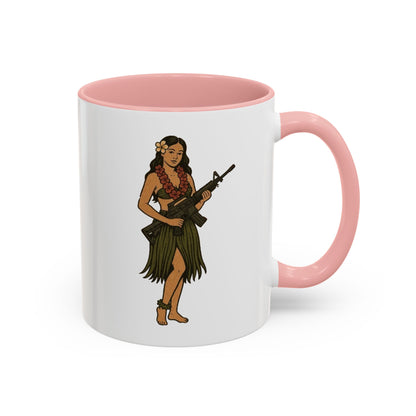 Hula Girl Packin' Heat White Accent Mug by theGreenDragonTavern.shop