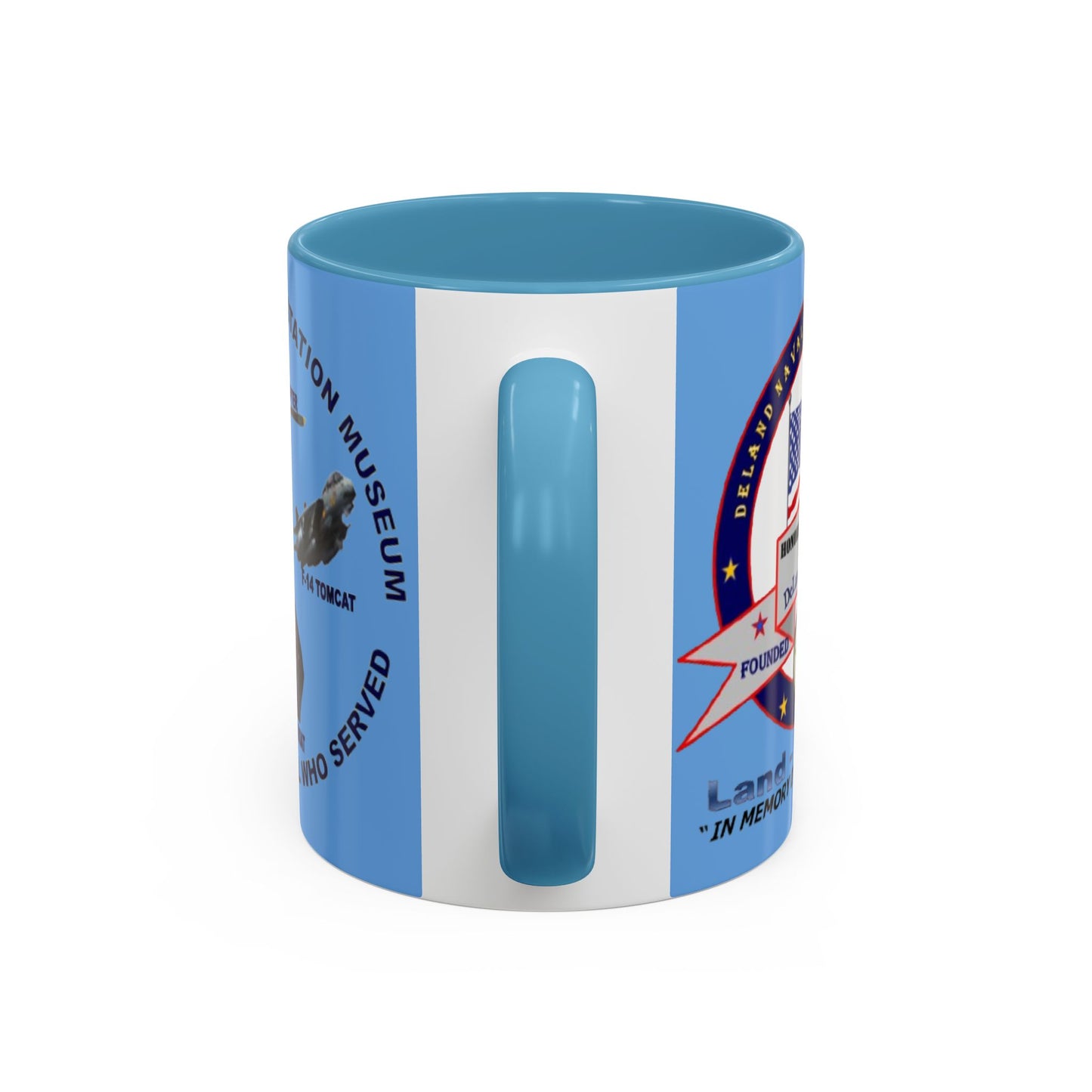 DNASM 2-sided, Founding & Student Art Light Blue Accent Mug by theGreenDragonTavern.shop