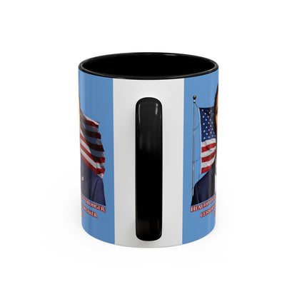 Charlie Kirk, Healthy Debate Light Blue Accent Mug by theGreenDragonTavern.shop