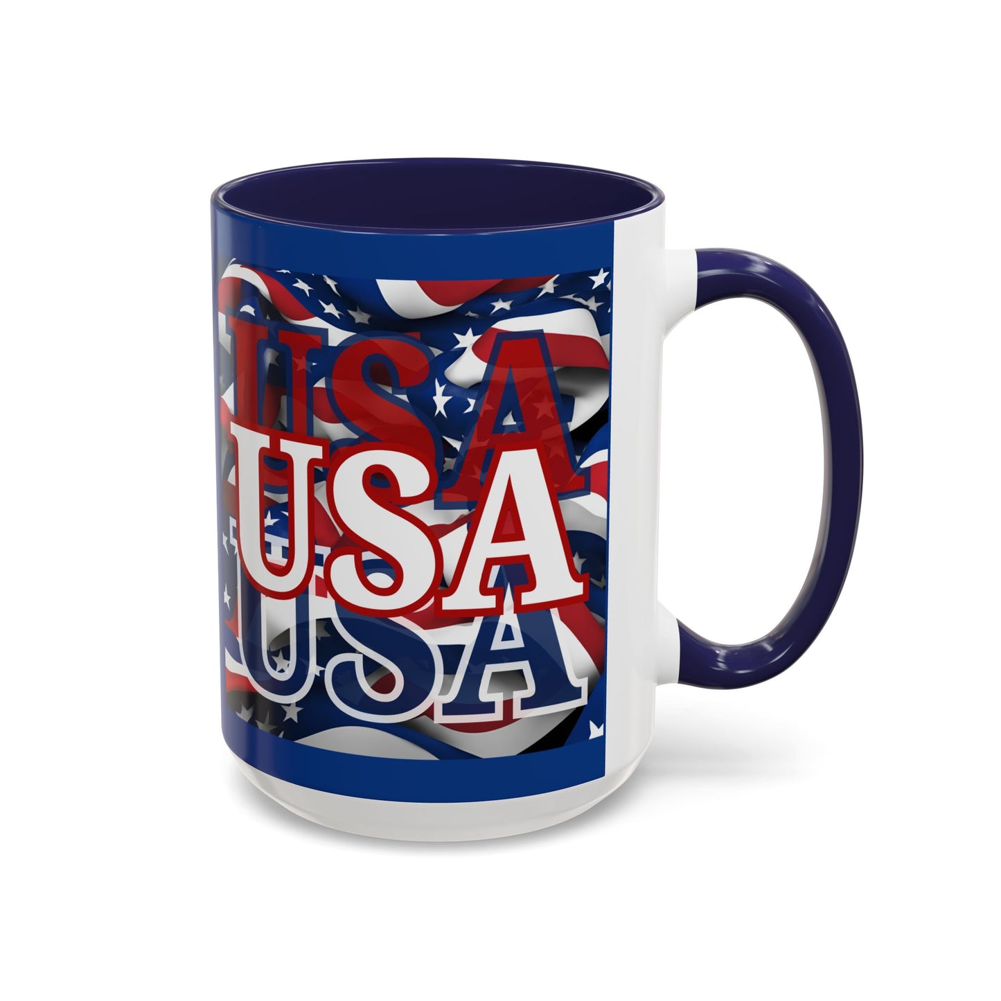 USA White font Center Patriot Blue Accent Mug by theGreenDragonTavern.shop