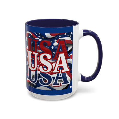 USA White font Center Patriot Blue Accent Mug by theGreenDragonTavern.shop