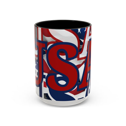 USA! USA! USA Red font Patriot Red Accent Mug by theGreenDragonTavern.shop