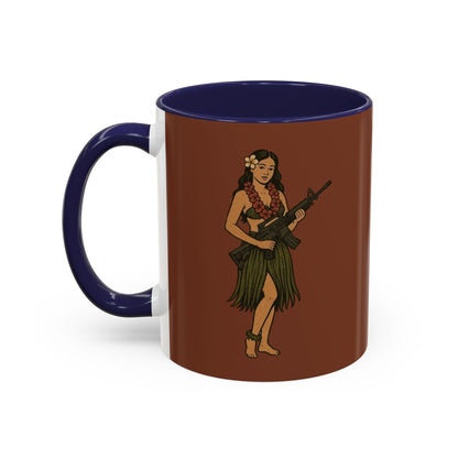 Hula Girl Packin' Heat Brown Accent Mug by theGreenDragonTavern.shop