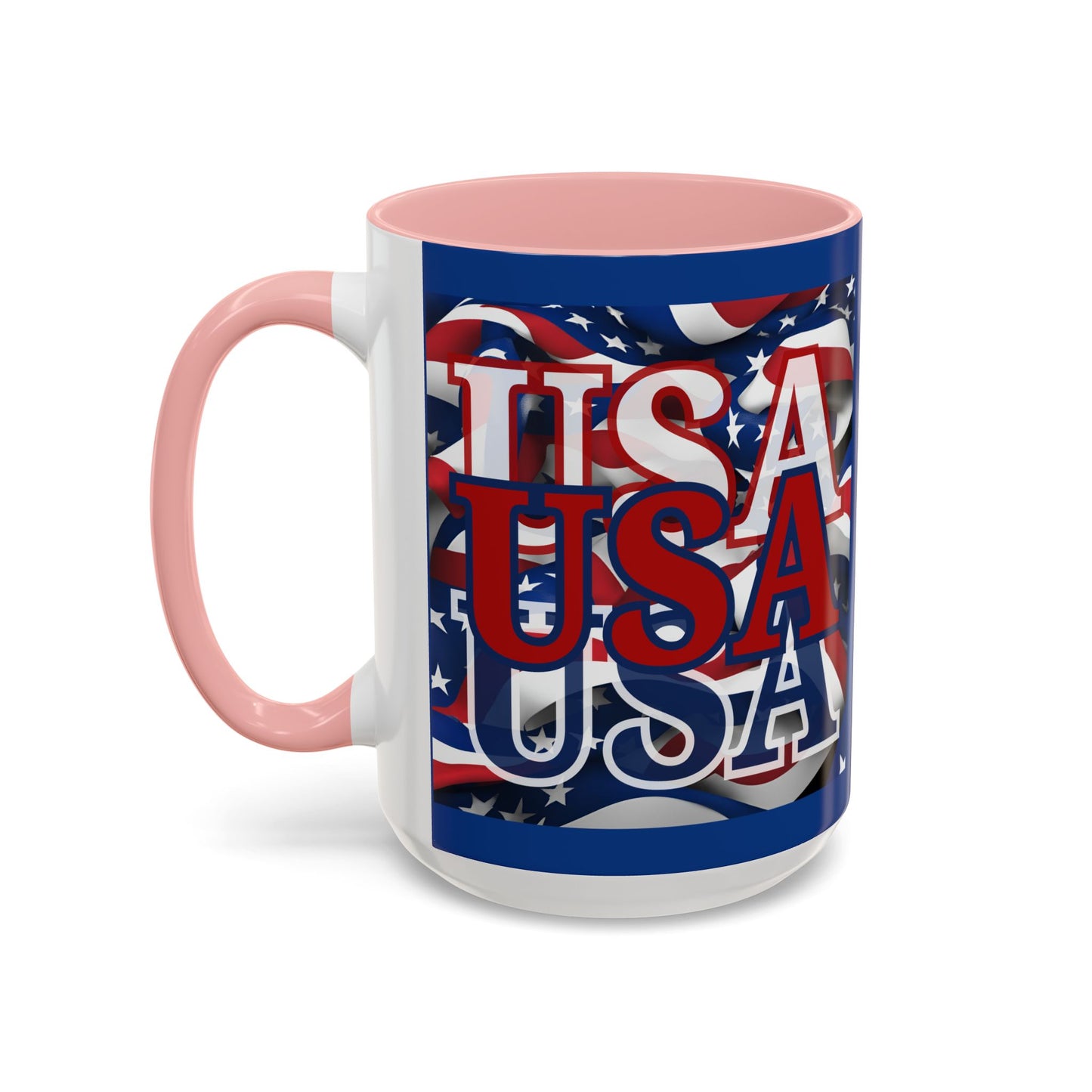 USA Red font Center Patriot Blue Accent Mug by theGreenDragonTavern.shop