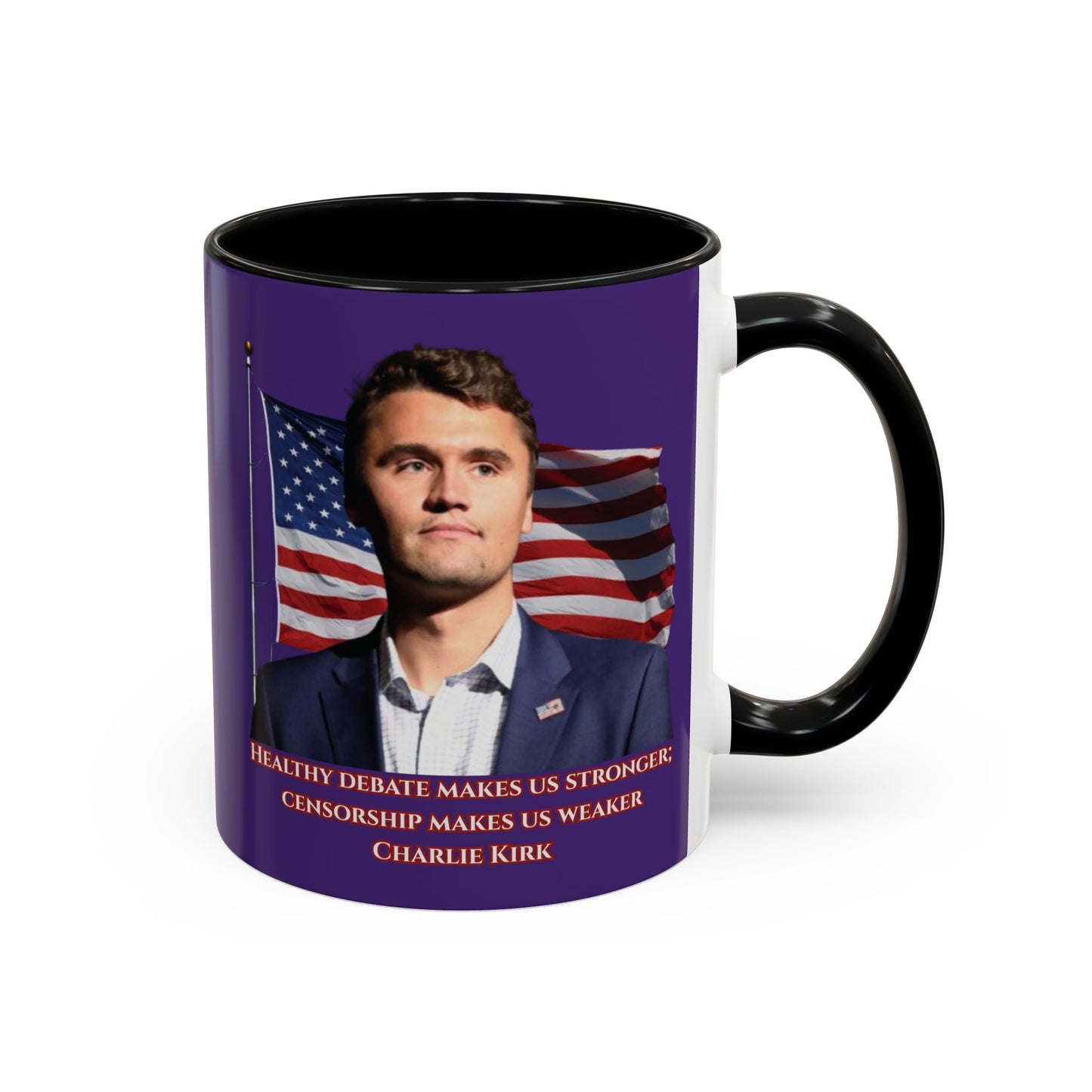 Charlie Kirk, Healthy Debate Purple Accent Mug by theGreenDragonTavern.shop