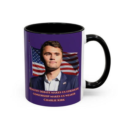 Charlie Kirk, Healthy Debate Purple Accent Mug by theGreenDragonTavern.shop