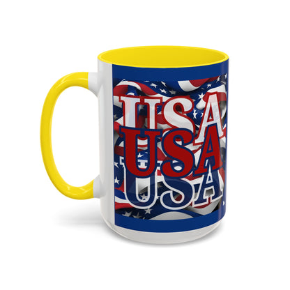 USA Red font Center Patriot Blue Accent Mug by theGreenDragonTavern.shop