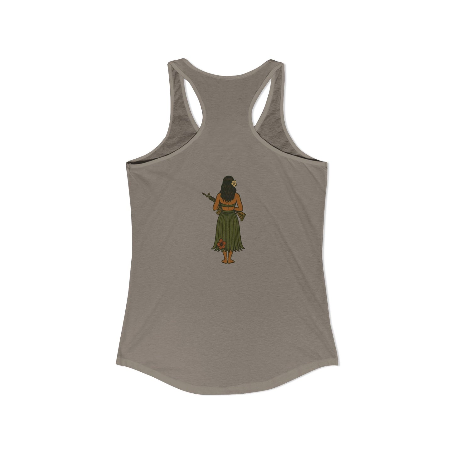 2-sided, Hula Girl Packin' Heat Women's Racerback Tank Top by theGreenDragonTavern.shop