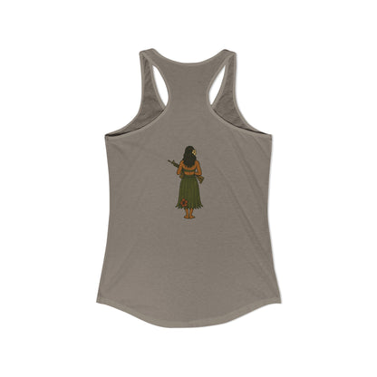 2-sided, Hula Girl Packin' Heat Women's Racerback Tank Top by theGreenDragonTavern.shop