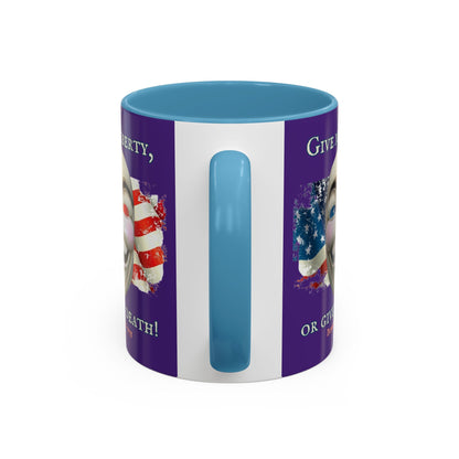 Vendetta, "Give me liberty, or give me death!" Purple Accent Mug by theGreenDragonTavern.shop