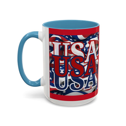 USA Red font Center Patriot Red Accent Mug by theGreenDragonTavern.shop