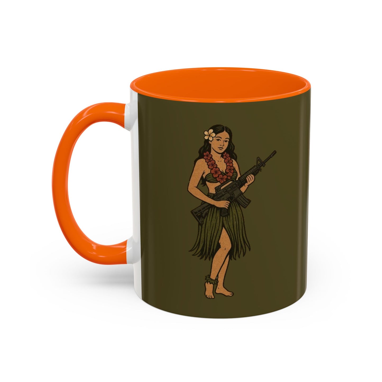 Hula Girl Packin' Heat Dark Green Accent Mug by theGreenDragonTavern.shop