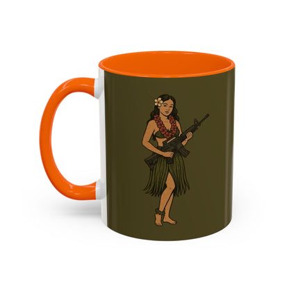 Hula Girl Packin' Heat Dark Green Accent Mug by theGreenDragonTavern.shop