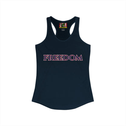 Freedom, Blue font Woman's Racerback Tank Top by theGreenDragonTavern.shop