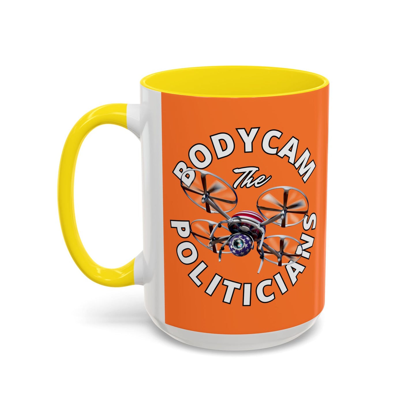Bodycam the Politicians Drone Orange Accent Mug by theGreenDragonTavern.shop