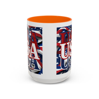 USA White font Center Patriot White Accent Mug by theGreenDragonTavern.shop