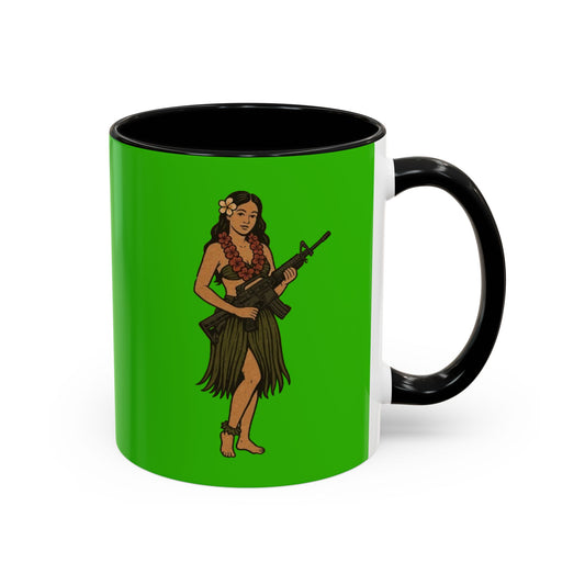 Hula Girl Packin' Heat Light Green Accent Mug by theGreenDragonTavern.shop
